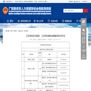 工伤保险定点医院、工伤保险辅助器具配置定点机构 - 社会保险
			-
			广西柳州市人力资源和社会保障局网站